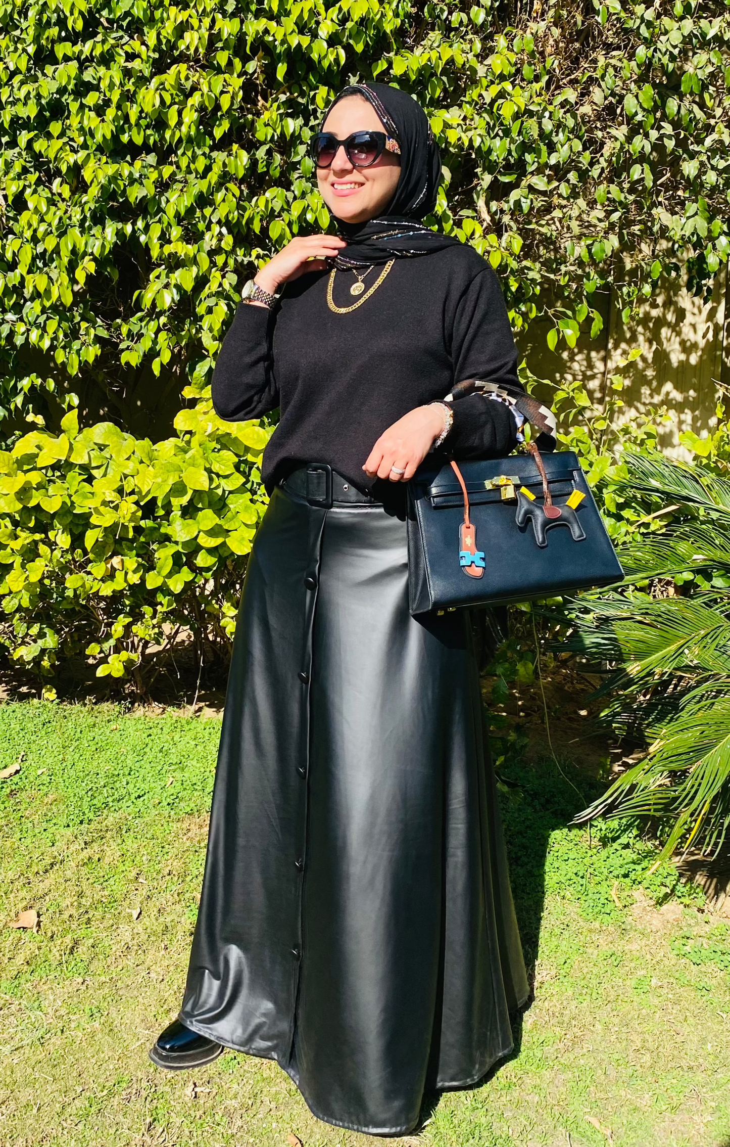 Belted leather Black Skirt